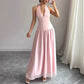 Solid-color Sleeveless Halter-neck Backless Dress For Women
