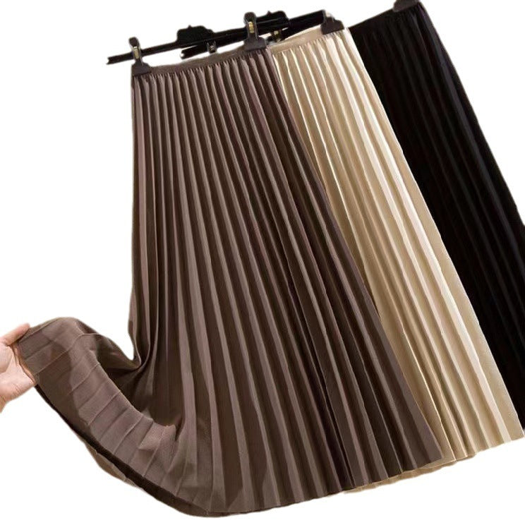 High Waist Pleated Mid-length Slimming A- Line Skirt