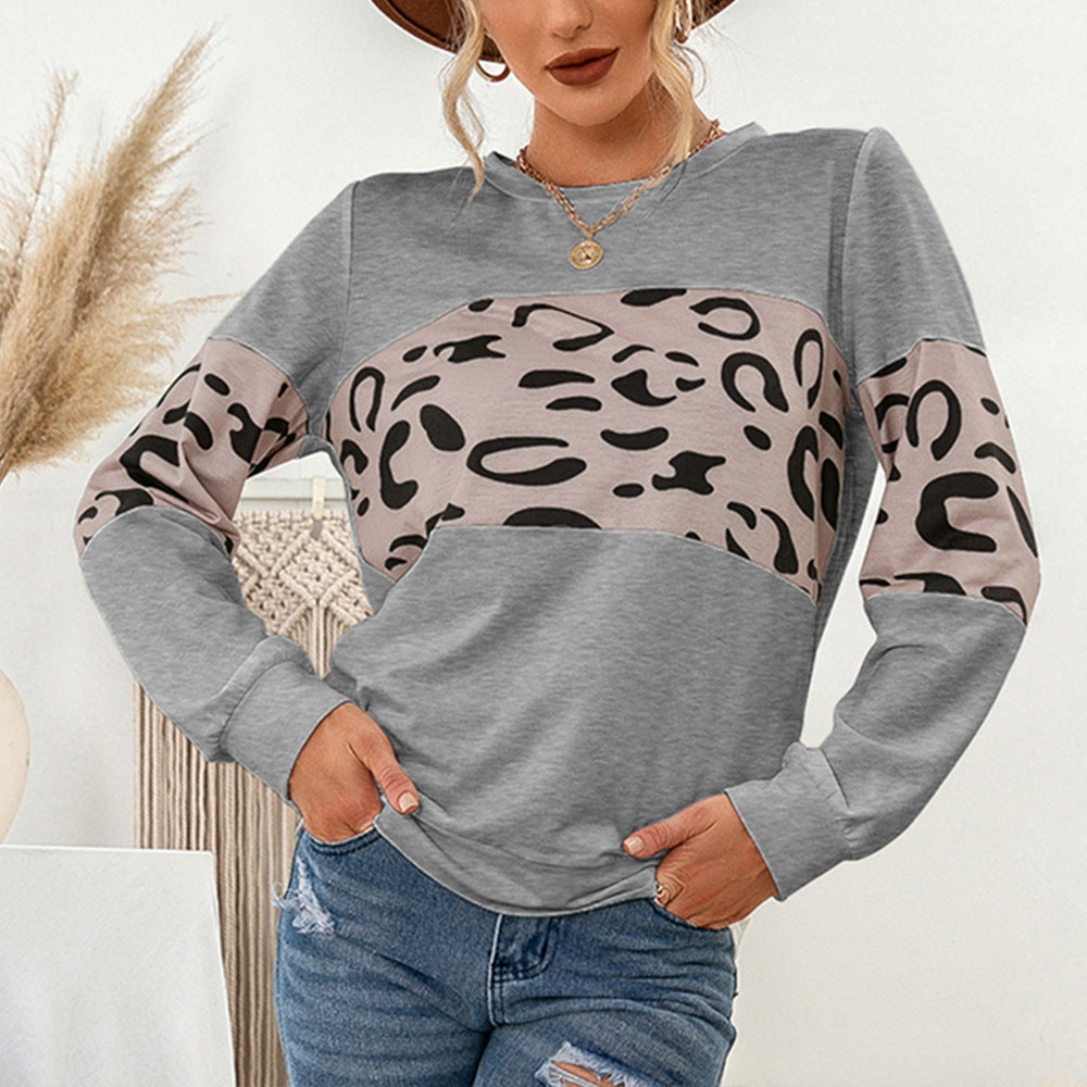 Casual Knitted Leopard Print Pullover Women's Round
