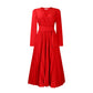 Long Sleeve Lace-up Solid Color And V-neck Slim-fit Pleated Plus Size Africa Dress