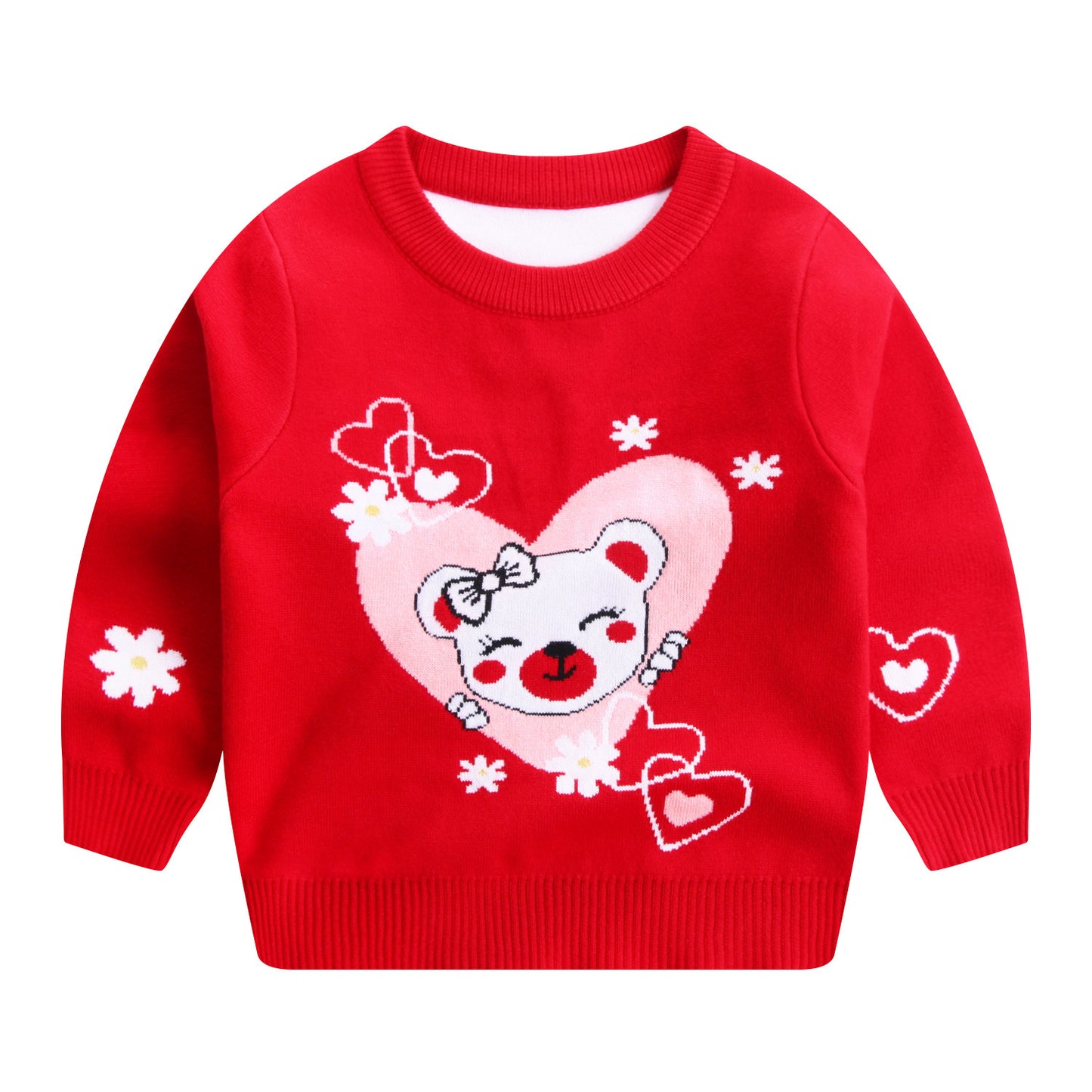 Pull chaud double épaisseur en coton à col rond avec motif chat amoureux