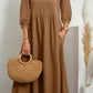 Lantern Sleeve Loose Cotton And Linen Pocket Dress