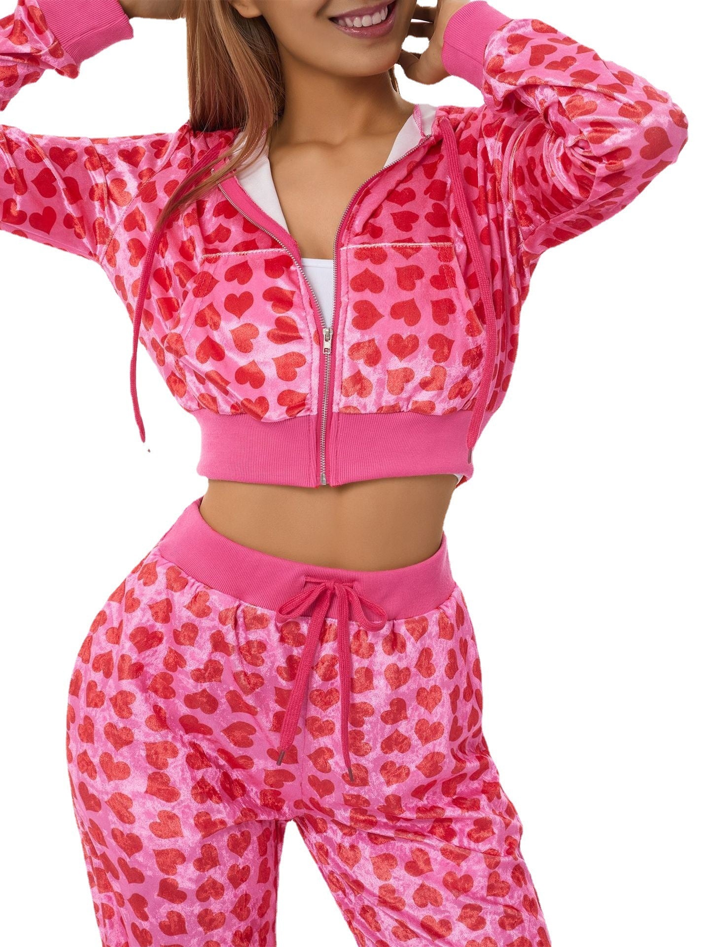 Velvet Love Printed Hooded Sweater Fashion Suit Women