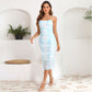 Slim-fit Pleated Elegant Mesh Floral Print Suspender Dress