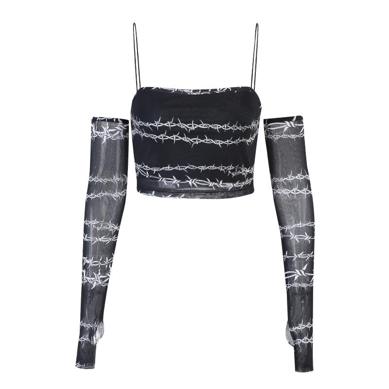 Europe And The United States Dark Girl Iron Line Printed Vest