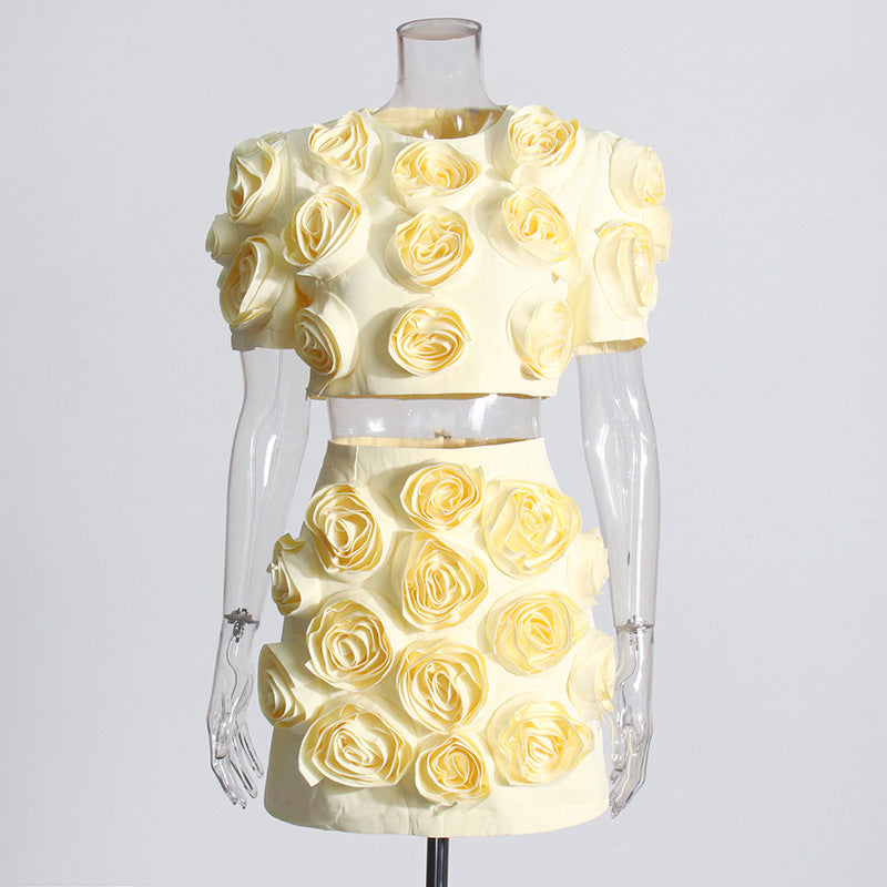 Elegant Style Stitching Three-dimensional Flowers Suit
