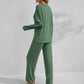 Ribbed Long-Sleeve Top And Pants Casual Comfortable Womens Loungewear Set