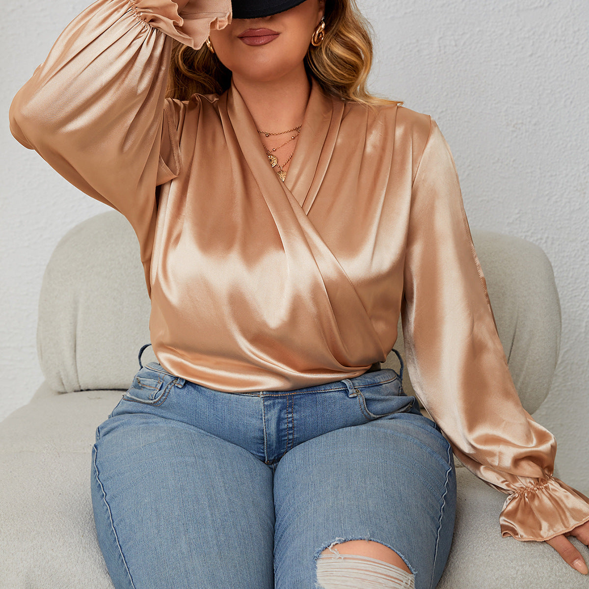 Women's V-neck Chiffon Shirt Loose Drooping Long Sleeve