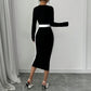 Women's Patchwork Color-block Long-sleeve Bodycon Dress