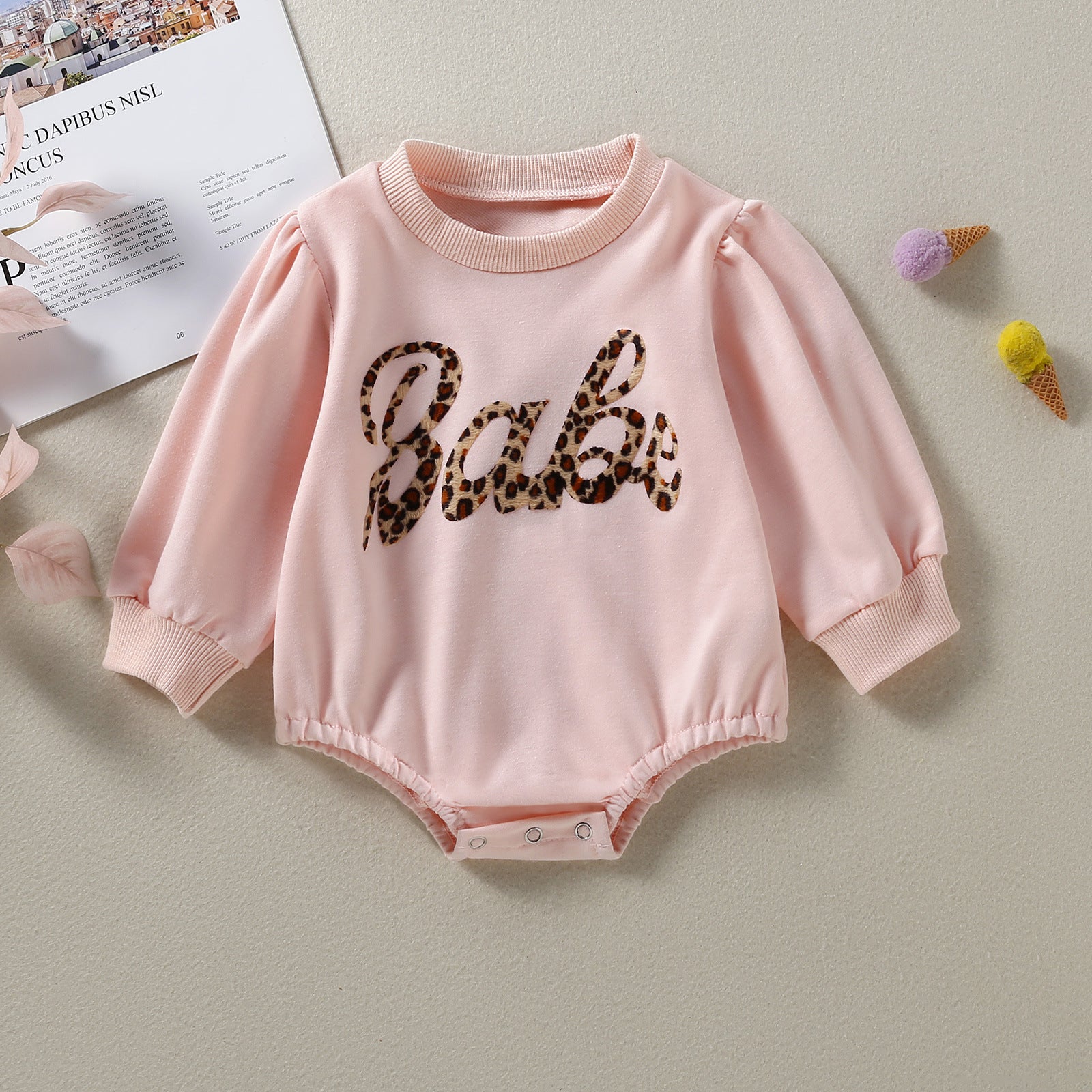 Pink Thread Long-sleeved Printed Romper