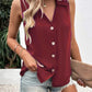 Women's Fashion Solid Color And V-neck Loose Chiffon Shirt Sleeveless Button Vest