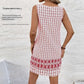 Retro-printed Sleeveless Crew-neck Casual Resort Dress