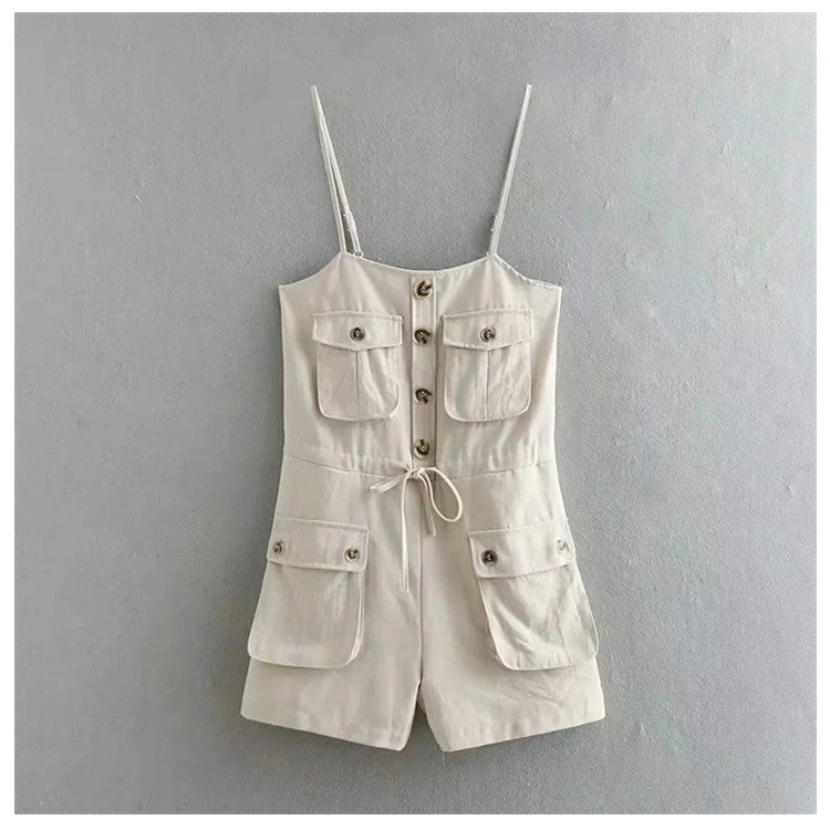 Cross-border -selling Tooling Style Three-dimensional Pocket Sling Lace-up Waist Shorts