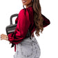 Women's Satin Silk-like Long Sleeve Cross Lace-up Shirt