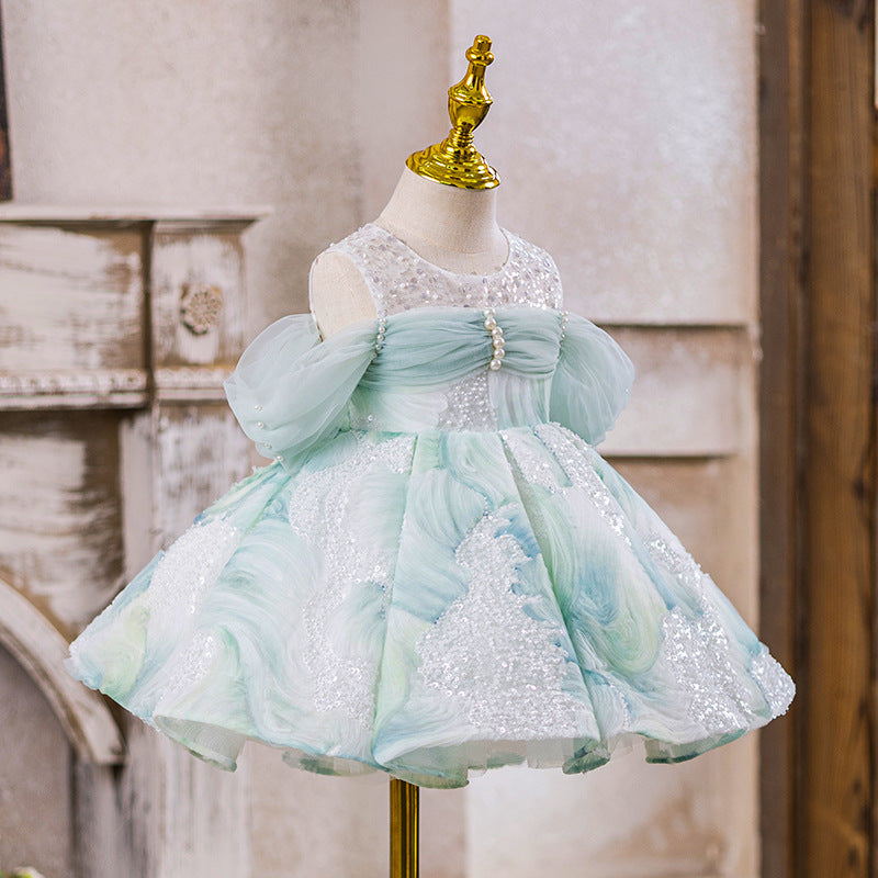 Super Beautiful Fairy Little Girl Birthday Host Piano Performance Costume Dress