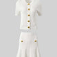 New Round Neck Metal Button Knitted Top Mid-length Dress Set
