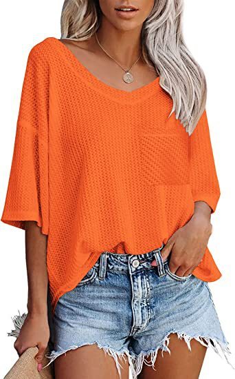 Women's Temperament Fashion V-neck Pocket Short-sleeved T-shirt