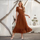 Women's Clothing Round-neck High Waist Solid Color Casual Patchwork Long Dress Women