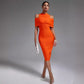 Shoulder-baring Slim-fit Solid Color Stretch Evening Dress