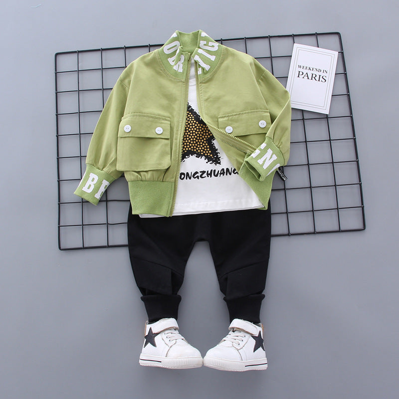 Boys Fashion Letter Printing Five-pointed Star Stand Collar Long Sleeve Coat