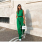 Solid Color Round Neck Sleeveless Vest Top And Trousers