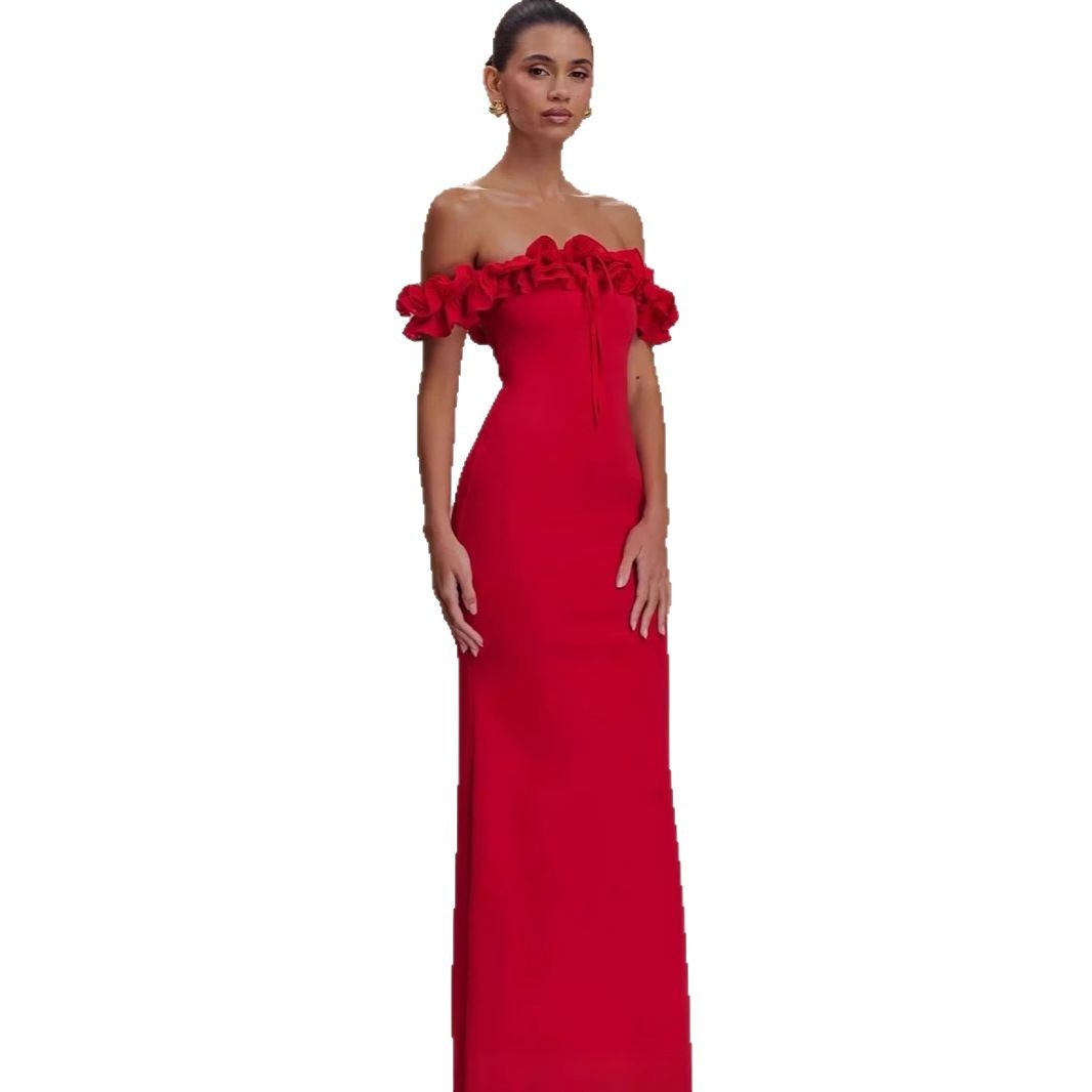 Ruffled Off-shoulder Temperament Waist-tight