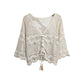 Drawstring Hollow V-neck Three-quarter Sleeve Sweater Women