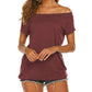 Women's Pullover Solid Color Short Sleeve Off-the-shoulder Loose-fitting Casual T-shirt