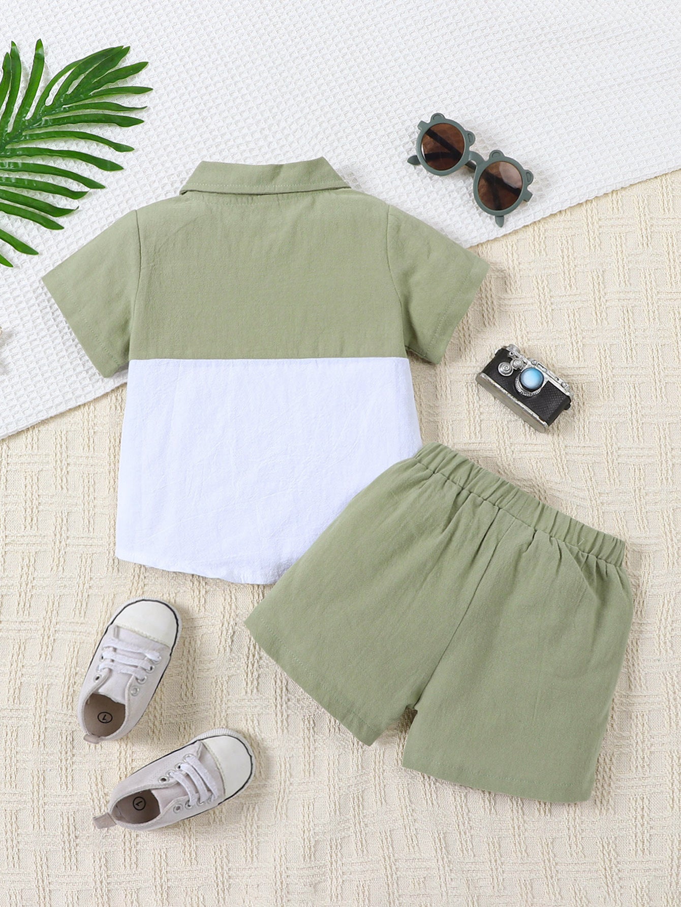 Ensemble d'été décontracté pour garçon, chemise à manches courtes et short en coton et lin