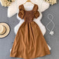 Bubblesleeve Squareneck Waistcinching Dress