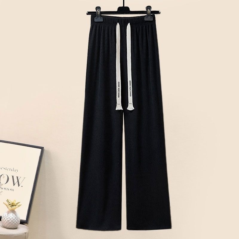 Gentle Puff Sleeve Knit Sweater High Waist Wide Leg Casual Pants Set
