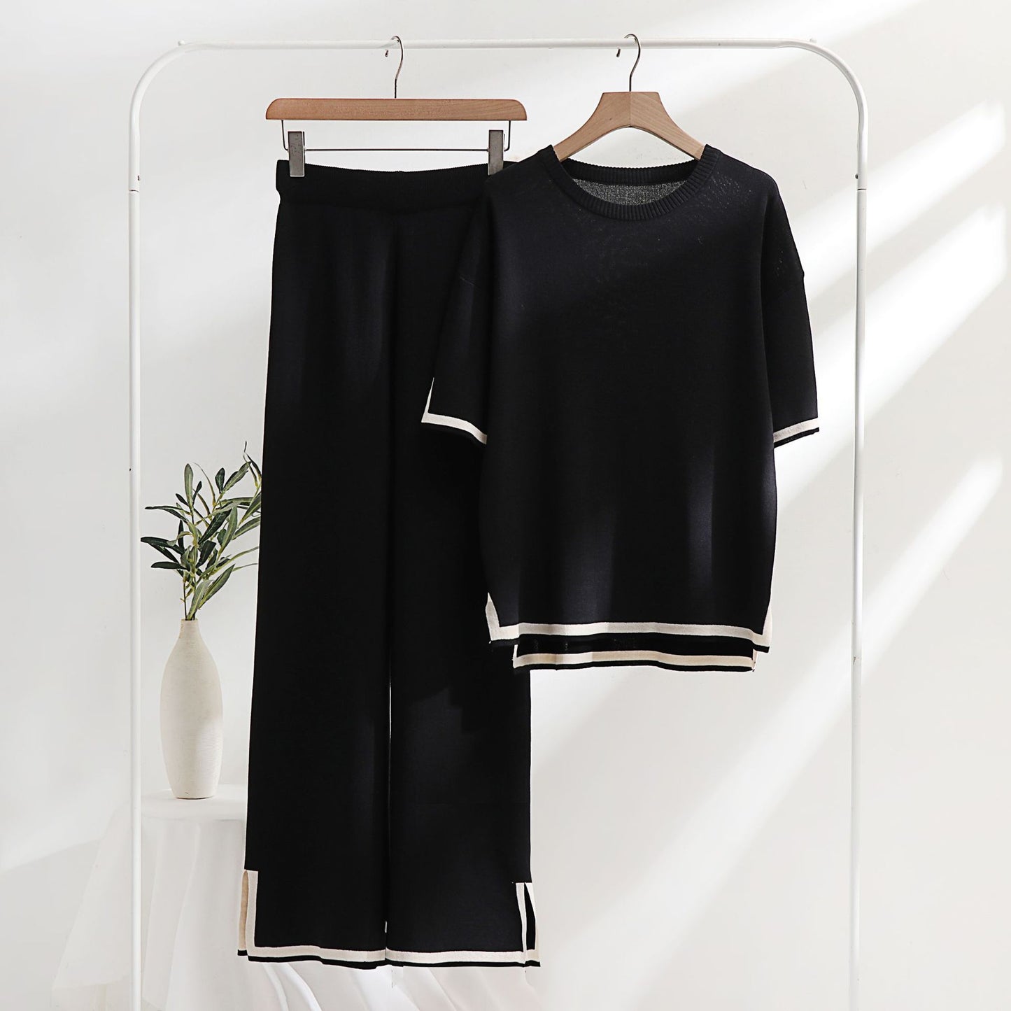 Ensemble deux pièces en tricot de soie glacée de style classique pour femme, printemps et été