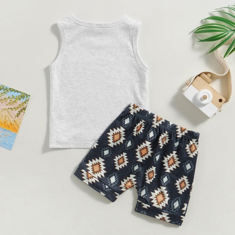 Baby Sleeveless Vest Printed Casual Two-piece Suit