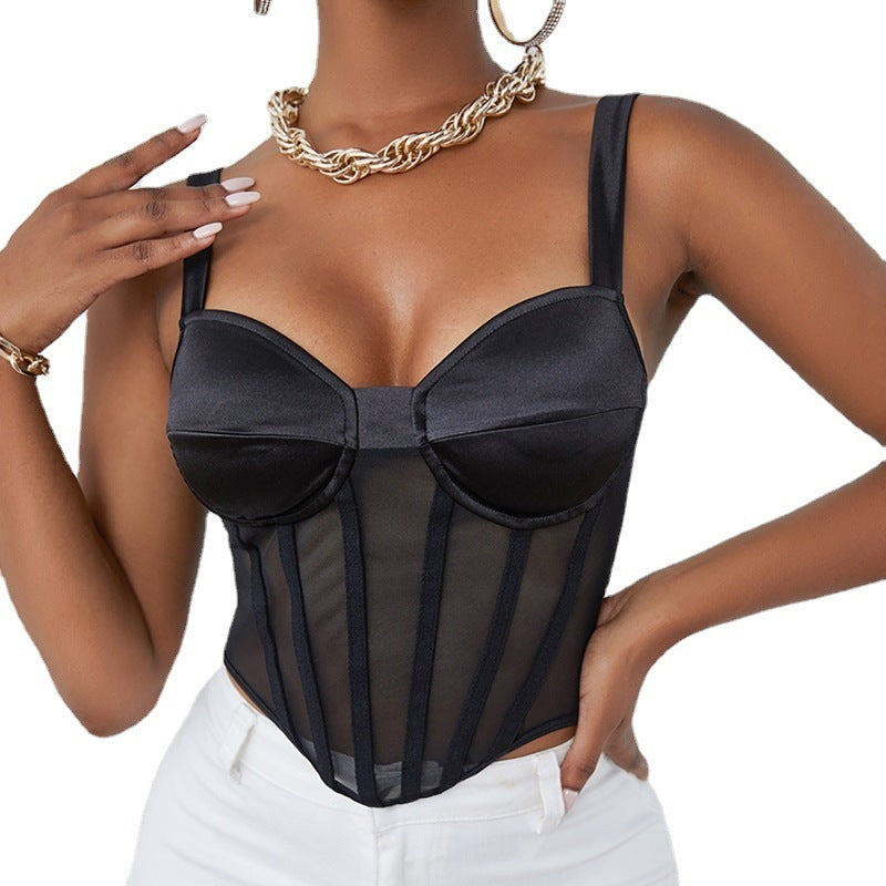 Christmas Sling Splicing  Mesh Perspective Vest