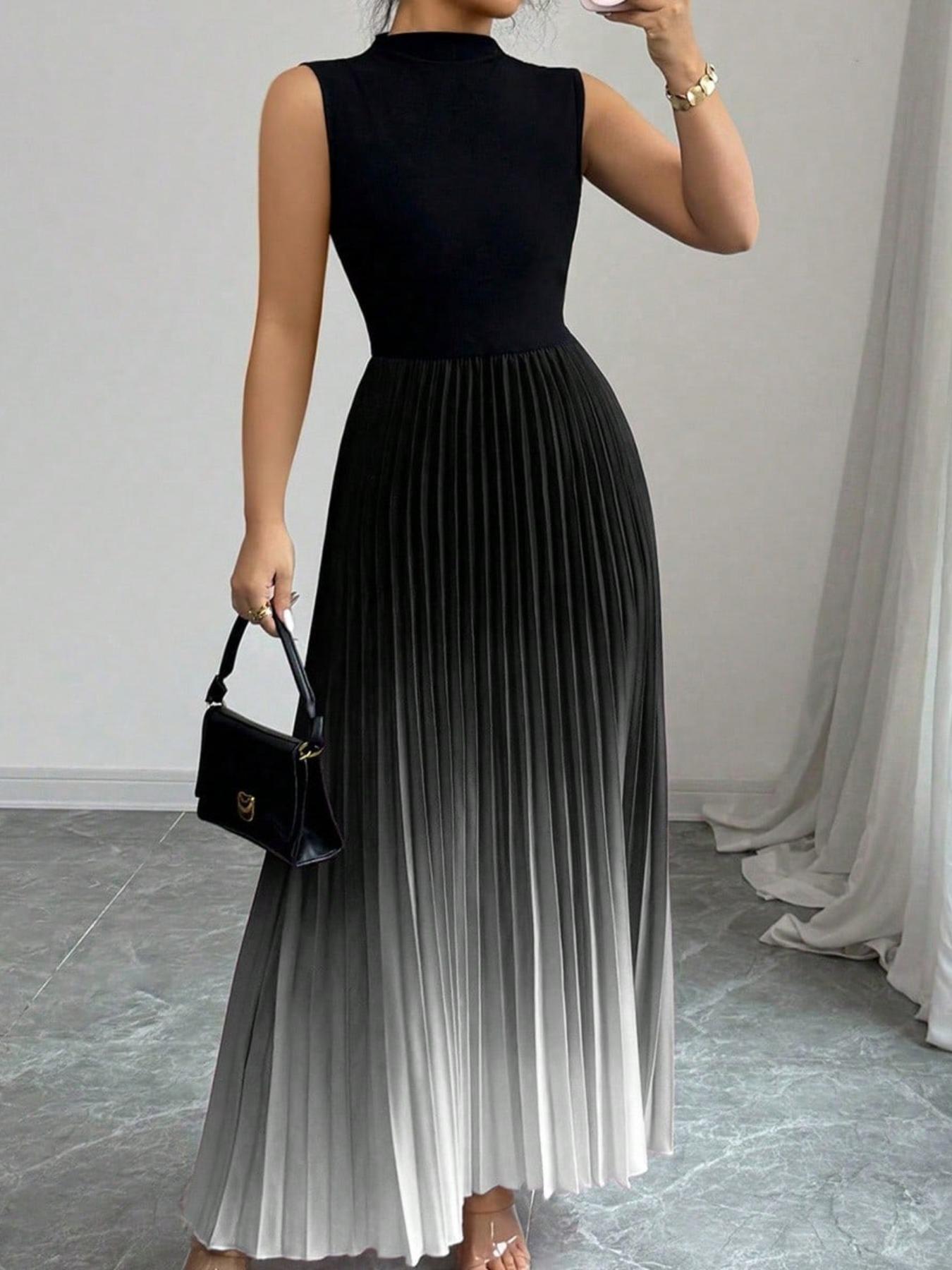 Women's Casual Crew-neck Sleeveless Gradient-color Dress