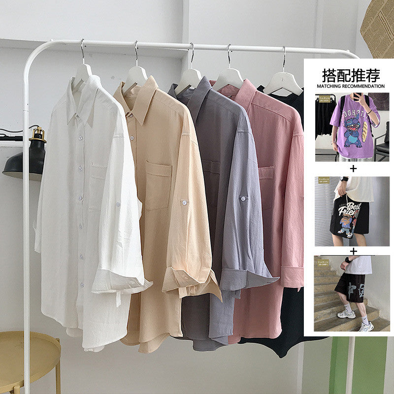 Fashionable Loose Plus Fat Plus Size White Handsome Shirt