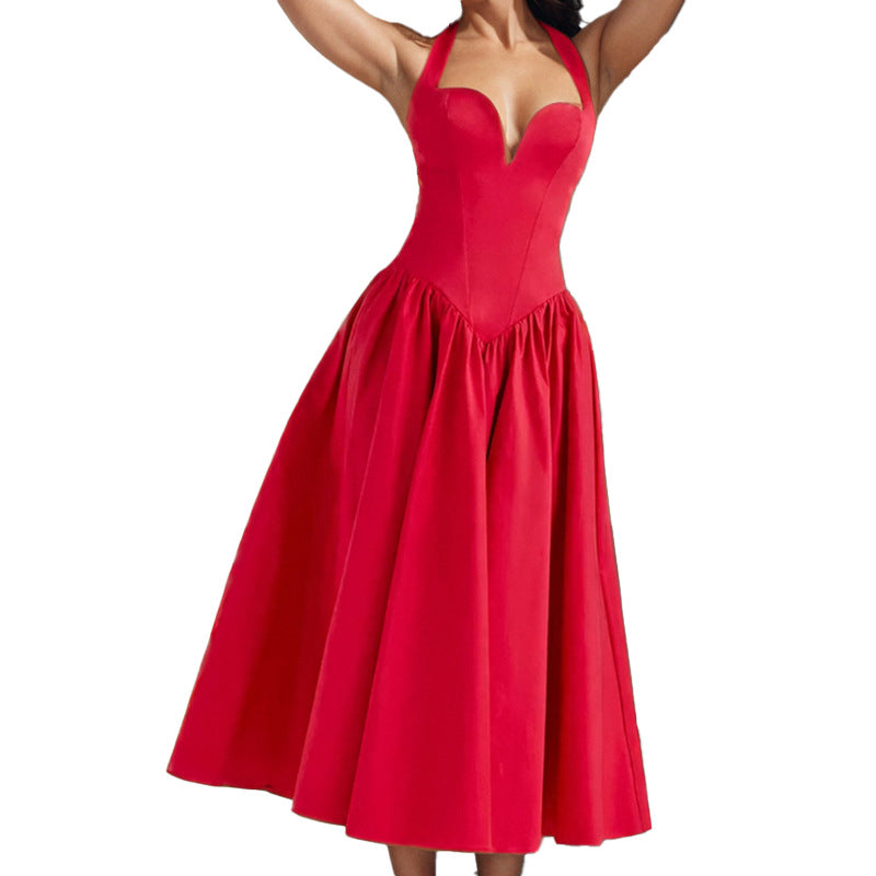 Women's Elegant Sexy And Alluring Halterneck Backless Lace Up Dress
