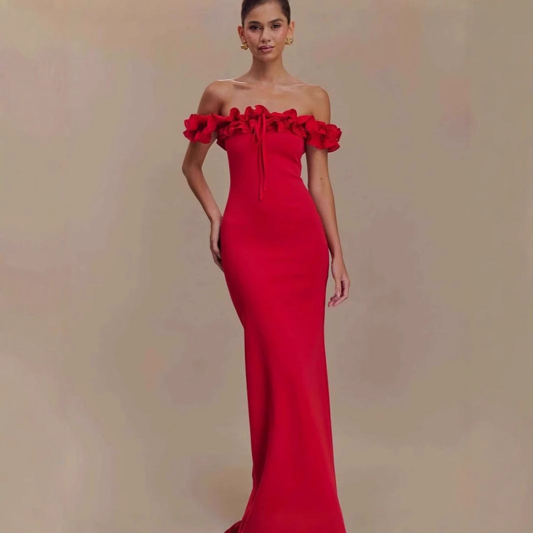 Ruffled Off-shoulder Temperament Waist-tight