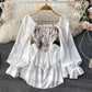 New Square-neck Retro One-shoulder Tie-dye Court-style Ruffled Dress