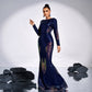 Long Sleeve Temperament Crew Neck Long Sequined Banquet Evening Dress