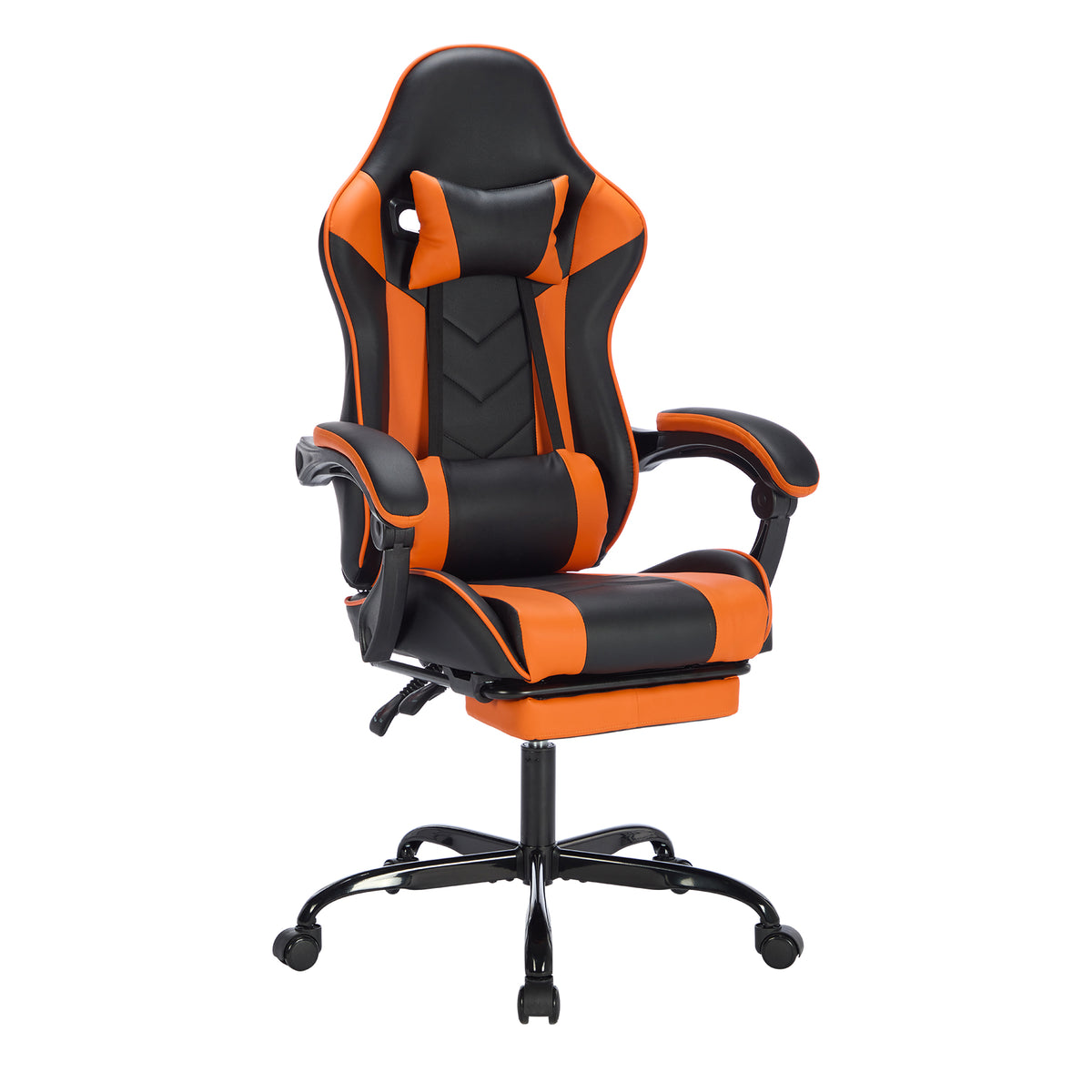 Gaming Chair With Footrest, Ergonomic Computer Chair With Headrest And Lumbar Support, Breathable Material Height Adjustable Video Game Chairs For Adults, Black Orange