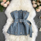Design Sense Female Niche Breasted Splicing Slim Irregular Denim Tube Top Wear