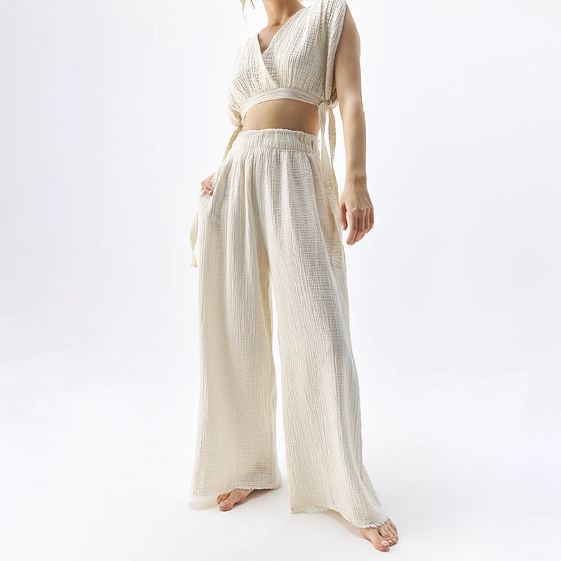 Double-layer Gauze Trousers High Waist Thin Cotton Wide Leg Pants