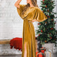 Summer Elegant Dress Gold Velvet Round Neck High Slit Evening Dress For Women