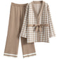 Spring And Autumn Jacquard Houndstooth Knitted Wide-leg Pants Two-piece Set