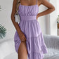 Sleeveless Sling Square Collar Smocking Layered Pleated Dress