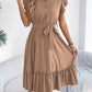 Stand-collar Ruffled Shirt Dress With A Tie Waist