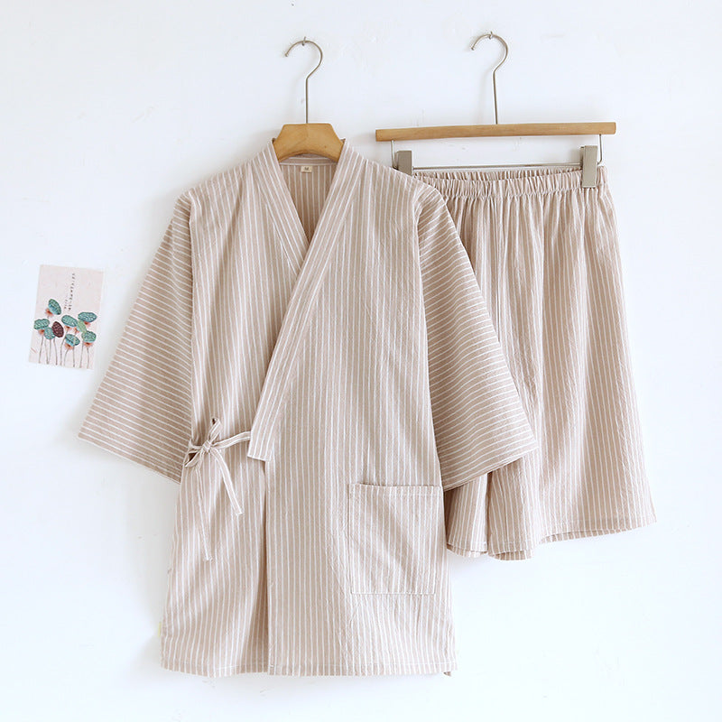 Japanese Lace-up Kimono Pajamas Men's Cotton Washed Loose