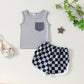 Sleeveless Top Plaid Printed Shorts Two-piece For Boys