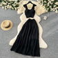 Suspender Top High Waist Crimp Skirt Two-piece Suit